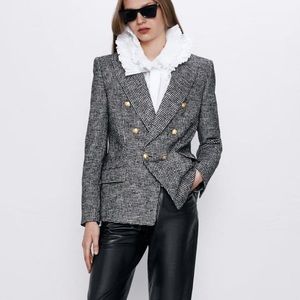 Double Breasted Houndstooth Blazer